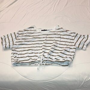 Forever 21 White Tee with Black and Gold Stripes